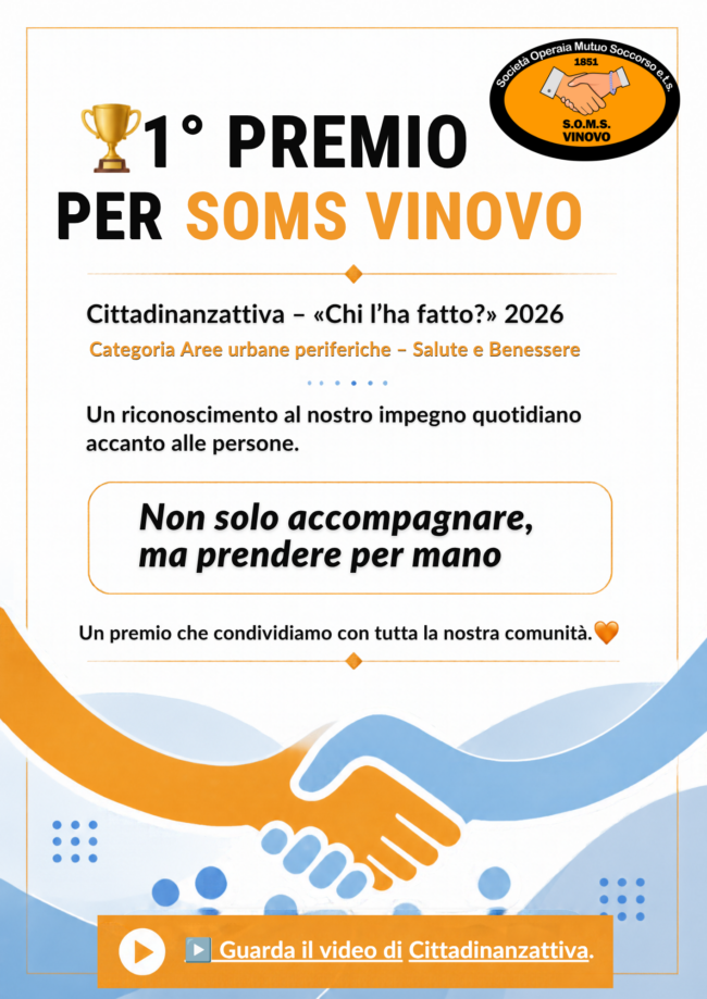 🏆 1° PREMIO PER SOMS VINOVO Cittadinanzattiva